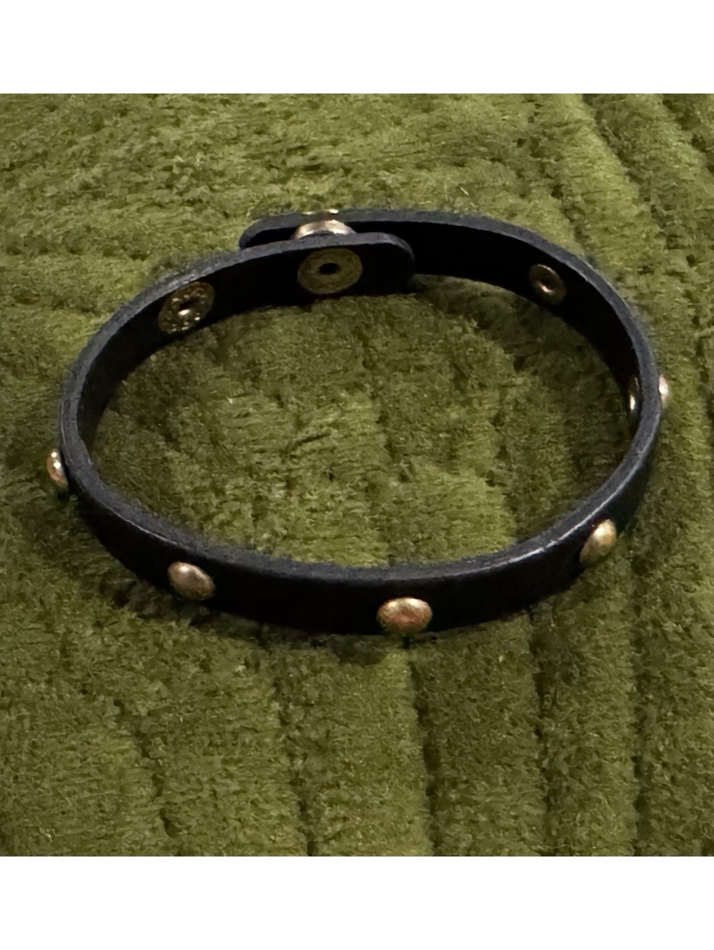 Black Leather Bracelet w Brass Studs & Snap Closure, Adjustable Length